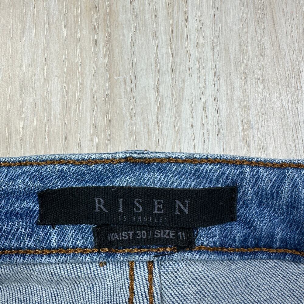 Risen Distressed High Rise Shredded Knee Grunge Edgy Cropped Boot Denim Jeans 30 - Picture 9 of 16